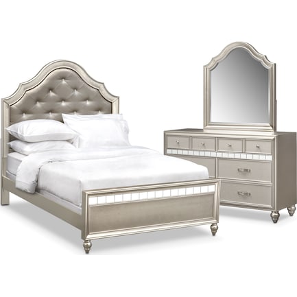 Serena Youth 5-Piece Full Bedroom Set with Dresser and Mirror - Platinum