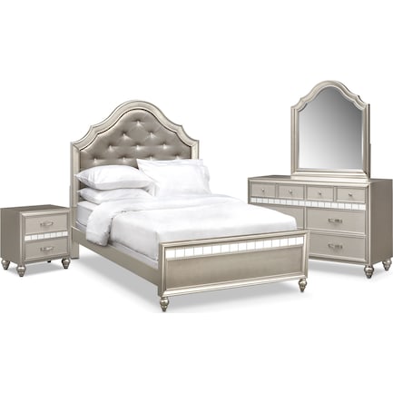 Serena Youth 6-Piece Full Bedroom Set with Nightstand, Dresser and Mirror - Platinum