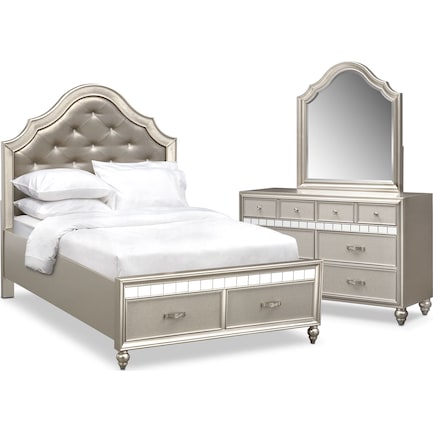 Serena Youth 5-Piece Full Storage Bedroom Set with Dresser and Mirror - Platinum