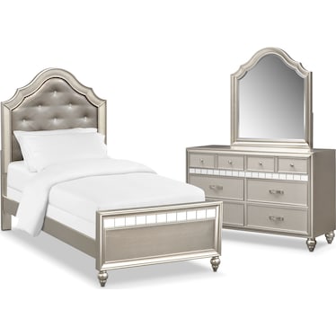 Serena Youth 5-Piece Twin Bedroom Set with Dresser and Mirror - Platinum