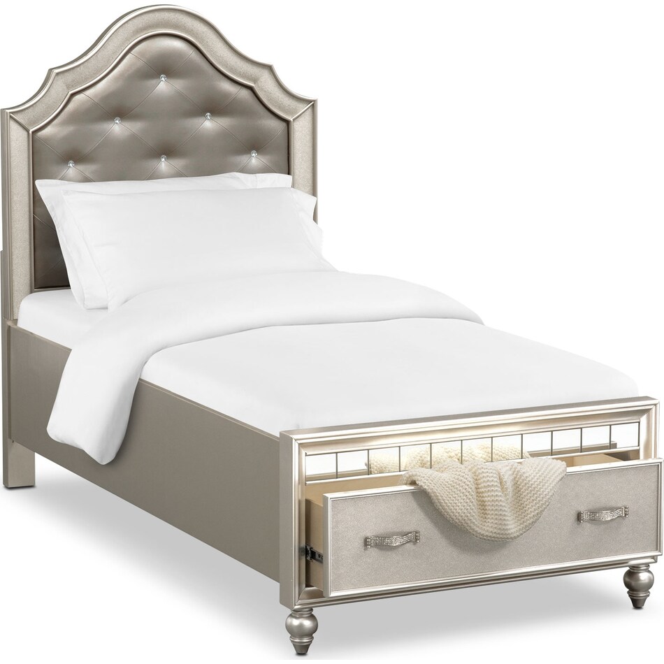 serena youth platinum silver twin bed with storage   