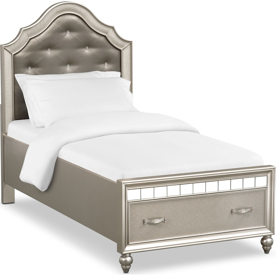 serena youth platinum silver twin bed with storage   