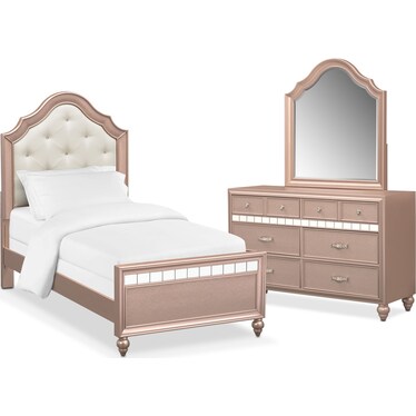 Serena Youth 5-Piece Twin Bedroom Set with Dresser and Mirror - Rose Quartz