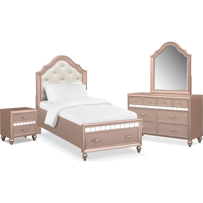Kids Furniture - Serena Youth 6-Piece Storage Bedroom Set with Nightstand, Dresser and Mirror