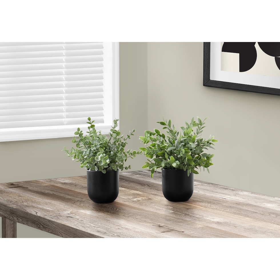 set black faux plant   