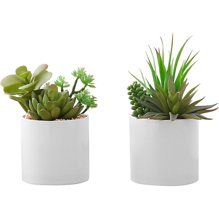 Set of 2 Faux Succulent with White Planters