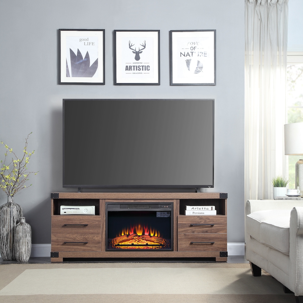 sheryl light brown fireplace tv stand   