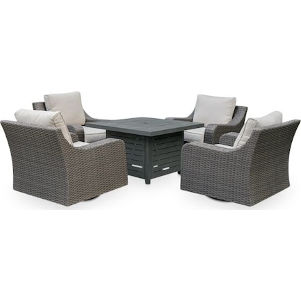 Shoreline Outdoor Fire Table and 4 Swivel Chairs - Gray