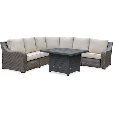 Shoreline Outdoor Reclining Sectional and Fire Table - Gray