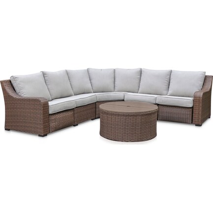 Shoreline Outdoor Reclining Sectional and Coffee Table - Pecan/White