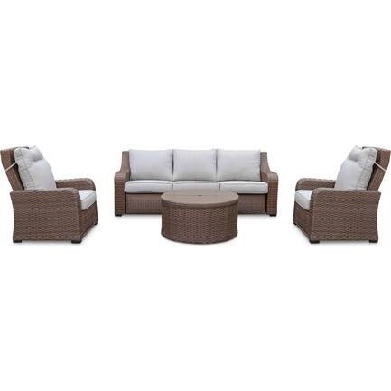 Shoreline Outdoor Reclining Sofa, 2 Recliners and Coffee Table - Pecan