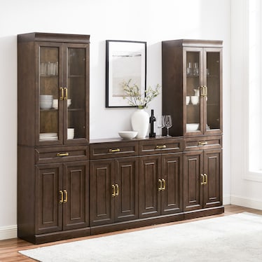 Honnaly 2 Pantries with Glass Doors and Sideboard Set - Brown