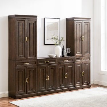 Honnaly 2 Pantries and Sideboard Set - Brown