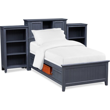 Sidney Full Bookcase Storage Bed and 2 Bookcases - Navy