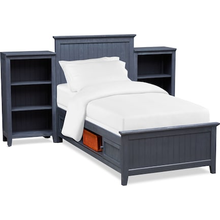 Sidney Twin Storage Bed and 2 Bookcases - Navy