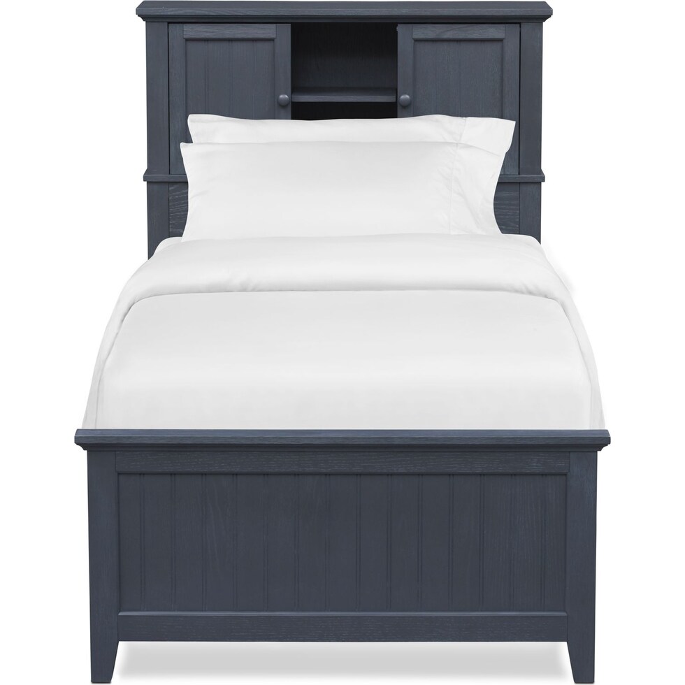 sidney blue full bookcase bed w storage   