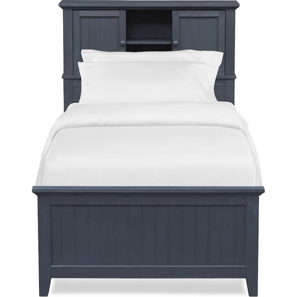 sidney blue twin bookcase bed w storage   