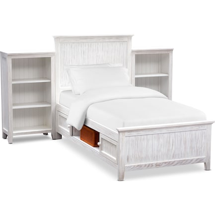 Sidney Twin Storage Bed and 2 Bookcases - White