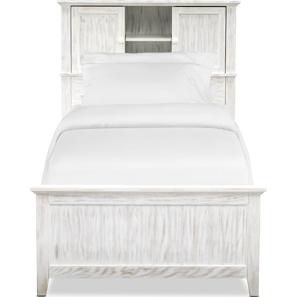 sidney white full bookcase bed w storage   