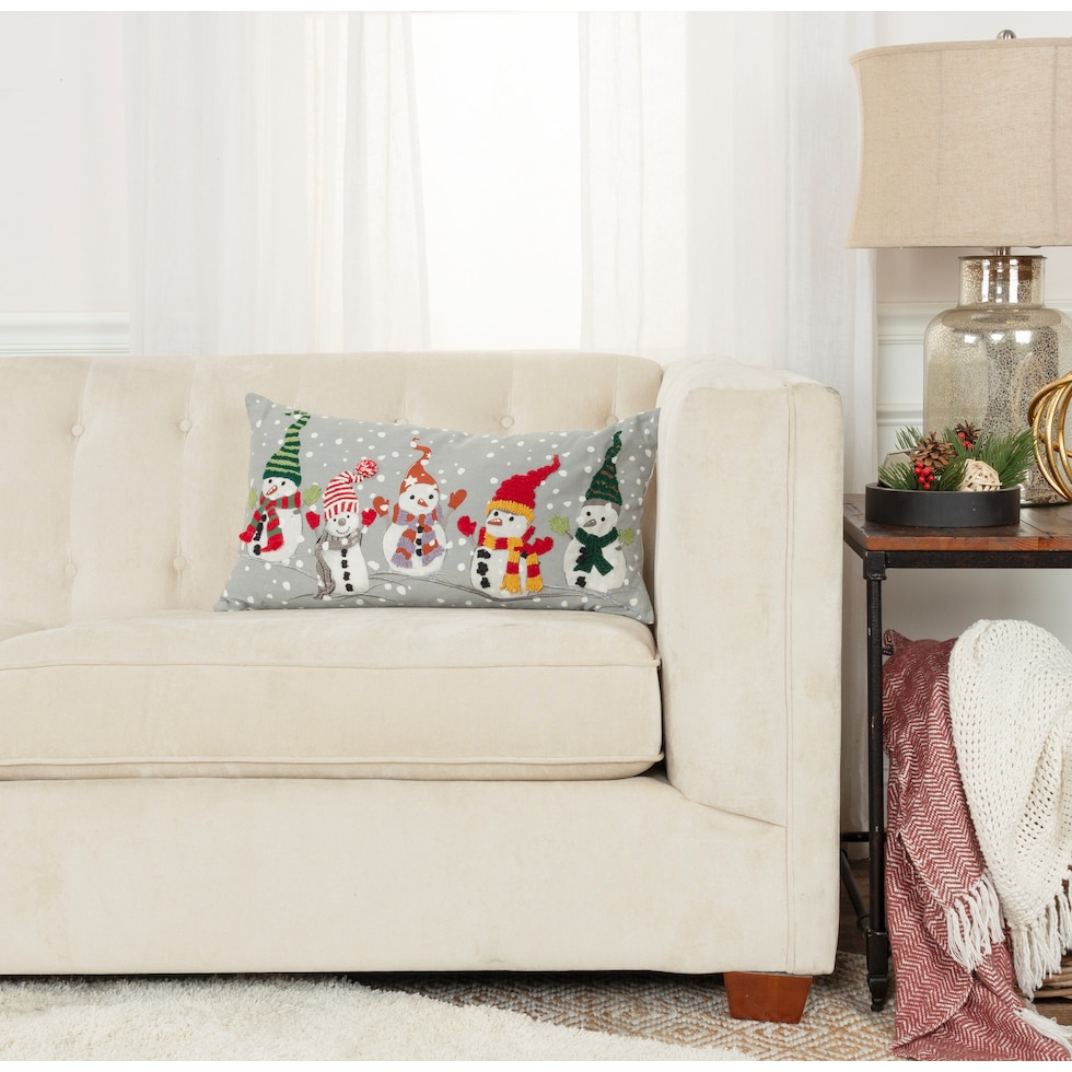 snowman friends gray pillow   
