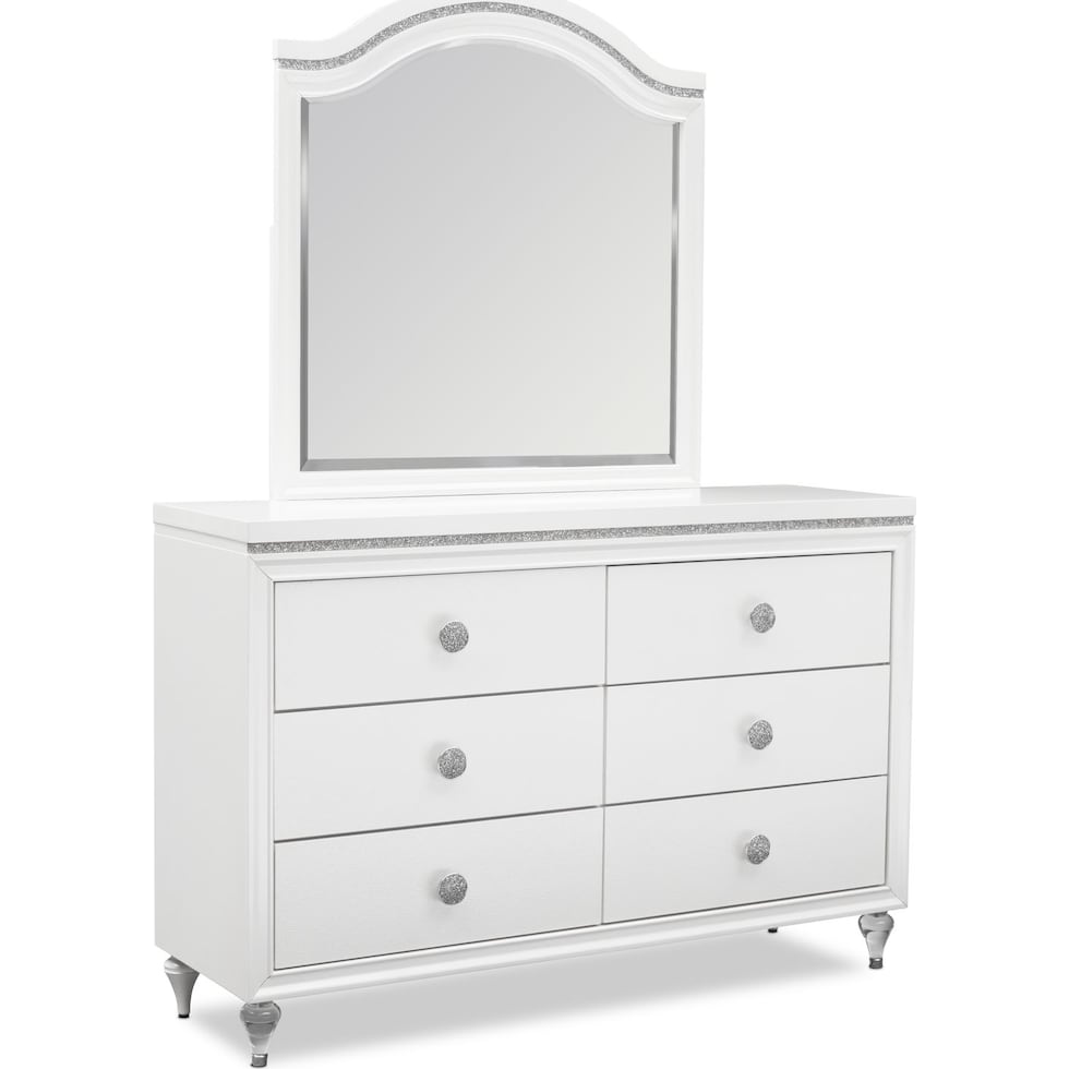 sophia youth white dresser & mirror   