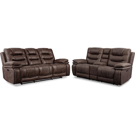 Sorrento Dual-Power Reclining Sofa and Loveseat Set - Brown