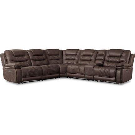 Sorrento 6-Piece Dual-Power Reclining Sectional with 3 Reclining Seats - Brown