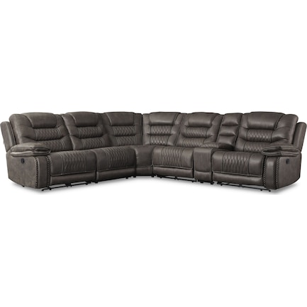 Sorrento 6-Piece Manual Reclining Sectional with 3 Reclining Seats - Gray