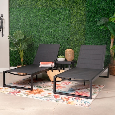 South Hampton Outdoor Side Table and 2 Chaise Loungers - Black