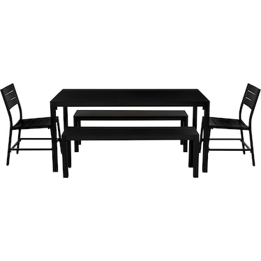 South Hampton Outdoor Dining Table, 2 Chairs and 2 Benches - Black
