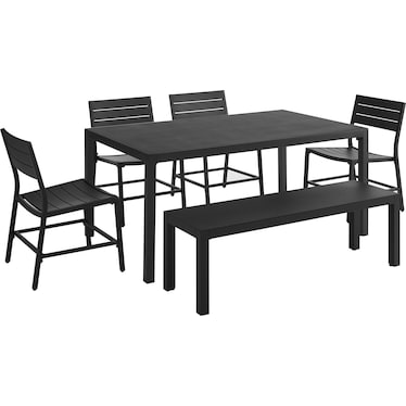 South Hampton Outdoor Dining Table, 4 Dining Chairs and Bench