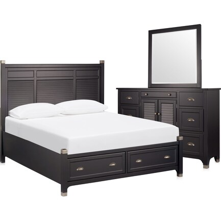 Southampton 5-Piece King Storage Bedroom Set with Dresser and Mirror - Charcoal