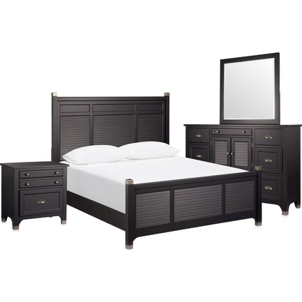 Southampton 6-Piece King Panel Bedroom Set with Dresser, Mirror and Charging Nightstand - Charcoal