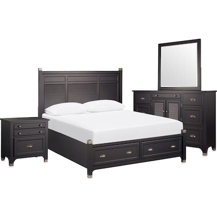 Southampton 6-Piece King Storage Bedroom Set with Dresser, Mirror & Charging Nightstand - Charcoal