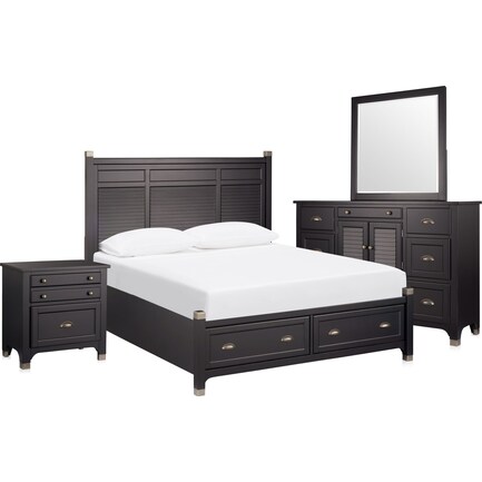 Southampton 6-Piece Queen Storage Bedroom Set with Dresser, Mirror & Charging Nightstand - Charcoal