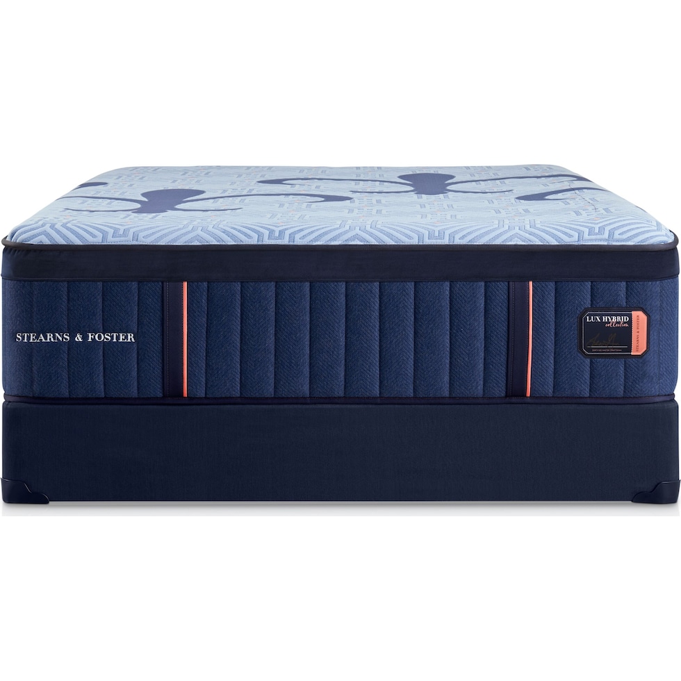stearns & foster lux hybrid blue king mattress low profile foundation set   