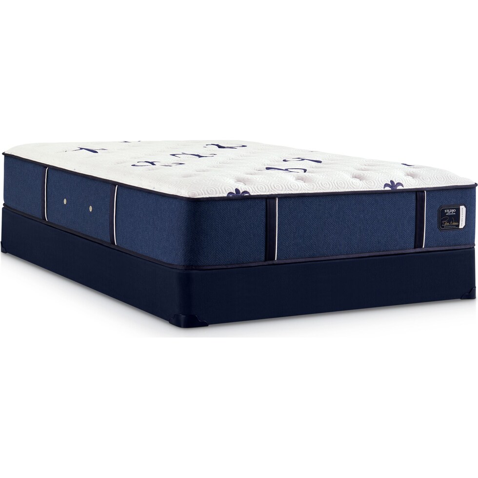 stearns & foster studio blue queen mattress split low profile foundation set   