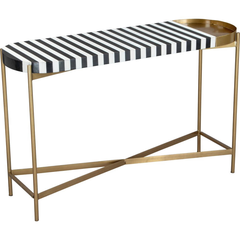 stripes white black gold console table   