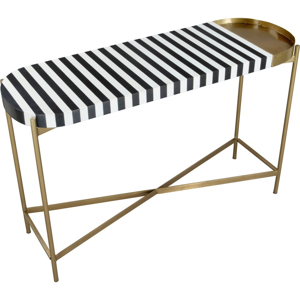 stripes white black gold console table   