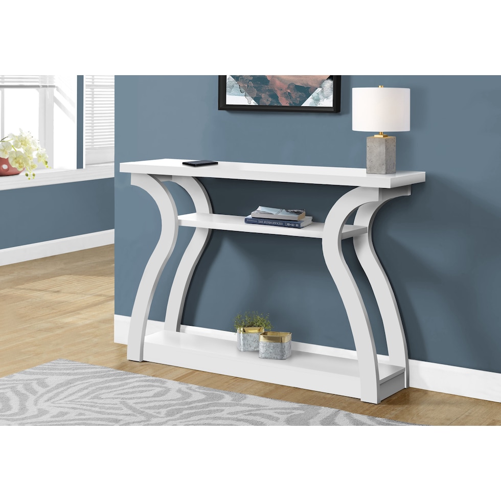 susie white console table   