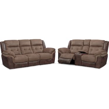 Tacoma Manual Reclining Sofa and Loveseat Set - Brown