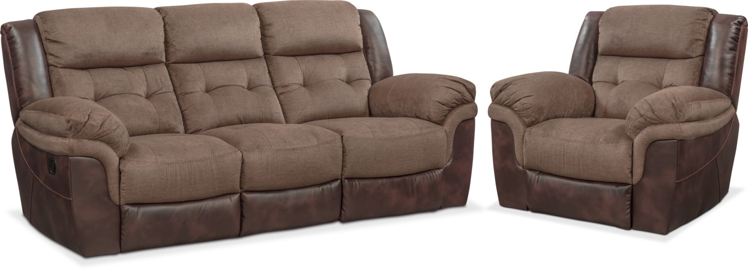 Tacoma Manual Reclining Sofa And Glider Recliner Set | American ...