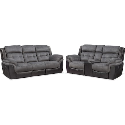 Tacoma Dual-Power Reclining Sofa and Loveseat Set - Black