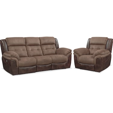 Tacoma Dual-Power Reclining Sofa and Recliner Set - Brown