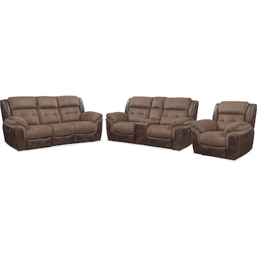 Tacoma Dual-Power Reclining Sofa, Loveseat and Recliner - Brown