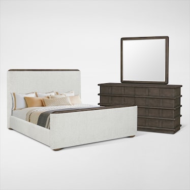 Tahoe 5-Piece Upholstered Bedroom Set with Dresser and Mirror