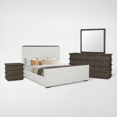 Tahoe 6-Piece Upholstered Bedroom Set with Dresser, Mirror, and Nightstand