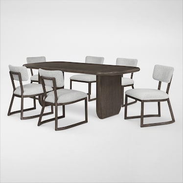 Tahoe Rectangular Dining Table with 6 Upholstered Side Chairs