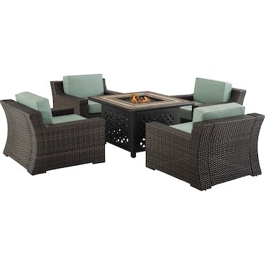 Tethys Outdoor Set of 4 Chairs and Fire Table Set - Mist