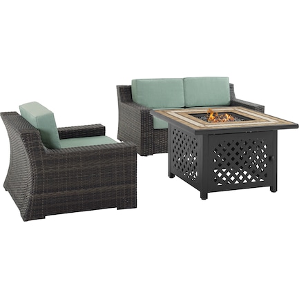 Tethys Outdoor Loveseat, Chair and Fire Table Set - Mist